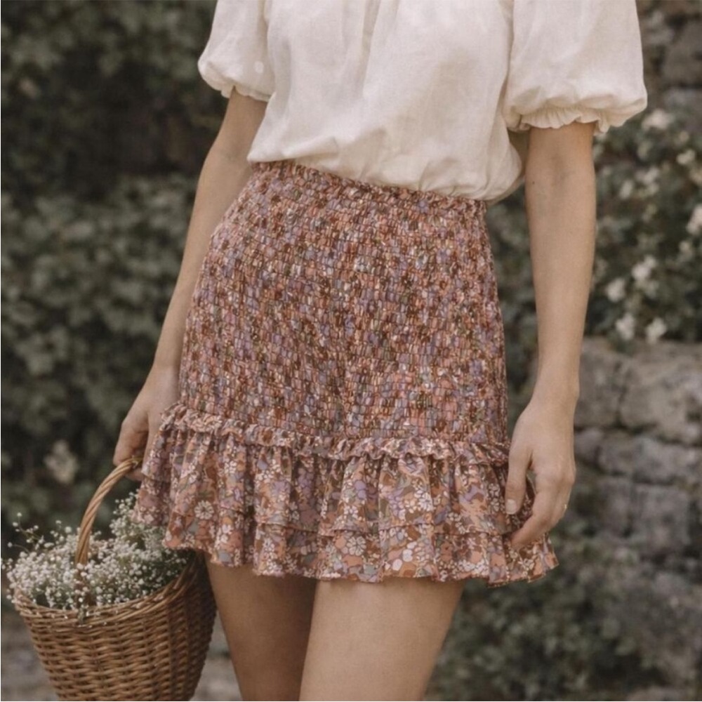Veronica Beard Melodie Miniskirt in Coral Floral